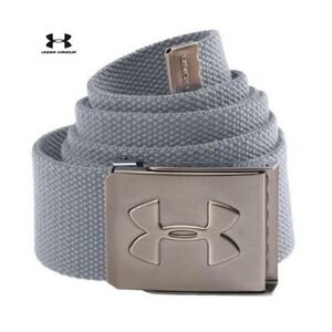 Under Armour Gray Webbed Canvas Golf Belt Metal Logo Buckle Adjustable M/L